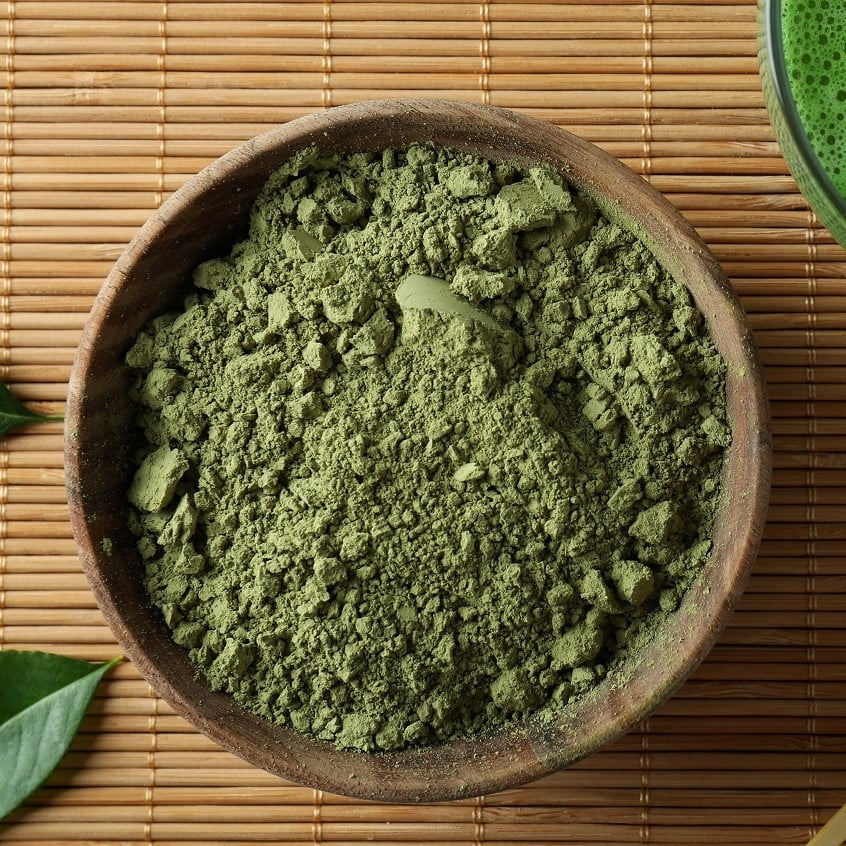 Concept of japanese tea with matcha, top view